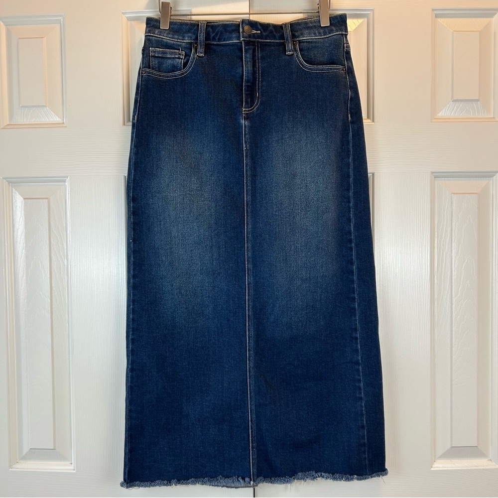 Carly Jean Los Angeles Dark Blue Denim Midi Skirt